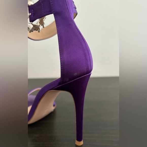 Gianvito Rossi Purple Satin Crystal Heels | Ankle Strap Sandals with Box - Picture 8 of 10